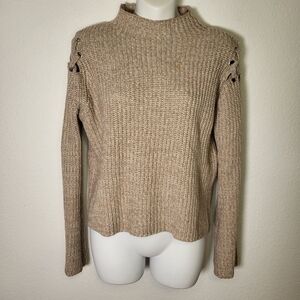 Anthropologie | John + Jenn Lace Shoulder Knit Turtle Neck Sweater size Medium